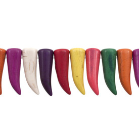 *1112-2224 - Semi-precious Stone Bead Tooth 10X30MM Tainted Magnesite Mix 16'' String *1112-2224,montreal, quebec, canada, beads, wholesale