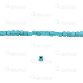 1112-240102-0402 - Reconstructed Semi Precious Stone Bead Blue Turquoise Cube 4mm 1mm hole 16'' String 1112-240102-0402,Pierre turquoise bleu,montreal, quebec, canada, beads, wholesale