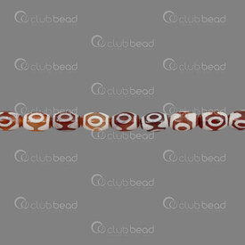 1112-240307-1204 - Natural Semi Precious Stone Bead Cylinder Red-White Tibetan Agate 12x8mm with Evil Eye Dzi Design 1.2mm hole 15in String (approx. 30pcs) 1112-240307-1204,String,montreal, quebec, canada, beads, wholesale