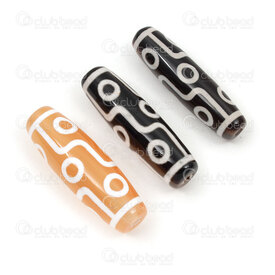 1112-240307-4002 - Bille de Pierre Fine Naturelle Cylindre Agate Tibetaine Couleur Mix 40x14mm avec Motif 9 Mauvais Œil Dzi Trou 2.5mm 4pcs 1112-240307-4002,f),montreal, quebec, canada, beads, wholesale