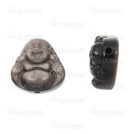 1112-2412-04 - Natural Semi Precious Stone Bead Silver Obsidian Buddha 20x20x9mm 1.5mm hole 2pcs 1112-2412-04,PIERRE FINE,montreal, quebec, canada, beads, wholesale