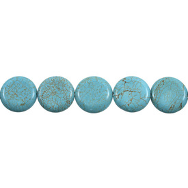 *1112-8018 - Semi-precious Stone Bead Round Flat 25MM Tainted Magnesite Turquoise 16'' String  Limited Quantity! *1112-8018,montreal, quebec, canada, beads, wholesale