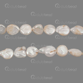 1113-0502 - Fresh Water Pearl Bead Button shape (approx.14x12x6mm) Natural White Shine 0.5mm hole 15" String !LIMITED QUANTITY! 1113-0502,button,montreal, quebec, canada, beads, wholesale