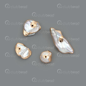 1113-9080-02GL - Perle d'Eau Douce Breloque (approx. 8x12mm) forme Irreguliere Taille Variee Blanc Bordure Or avec Trou 0.5mm 4pcs 1113-9080-02GL,Billes,Perles pour bijoux,montreal, quebec, canada, beads, wholesale