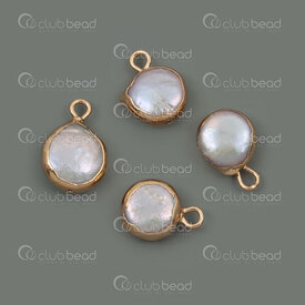 1113-9090-0110GL - Pendentif de Perle D'eau Douce Rond 15x10x5mm Blanc Demi Perce Avec Bordure Métalique Nickel 3pcs  QUANTITE LIMITEE! 1113-9090-0110GL,Billes,Perles pour bijoux,D'eau douce,montreal, quebec, canada, beads, wholesale