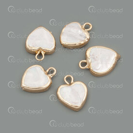 1113-9090-0314GL - Fresh Water Pearl Pendant Heart App. 14x11mm White With Metal Golden Edge 5pcs 1113-9090-0314GL,Beads,montreal, quebec, canada, beads, wholesale