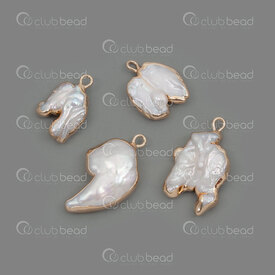 1113-9090-04GL - Fresh Water Pearl Pendant Irregular Shape (approx. 20x14mm) Gold Edge with 1.5mm loop Natural Shine 4pcs 1113-9090-04GL,Beads,montreal, quebec, canada, beads, wholesale