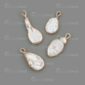 1113-9090-06GL - Fresh Water Pearl Pendant Drop (approx. 20x10mm) Gold Edge with 1.5mm loop Natural Shine 4pcs 1113-9090-06GL,Beads,Pearls,montreal, quebec, canada, beads, wholesale