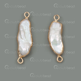 1113-9096-0130GL - Perle d\'Eau Douce Lien Rectangle Forme Libre approx.30x8x5mm Eclat Naturel Blanc avec Bordure Or 2pcs !QUANTITE LIMITEE! 1113-9096-0130GL,montreal, quebec, canada, beads, wholesale