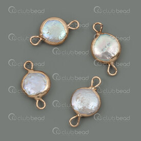 1113-9096-0410GL - Freshwater Pearl Link Round 16x10x4mm Natural White Gold Edge 4pcs 1113-9096-0410GL,Links connectors,Pearls-Shell,montreal, quebec, canada, beads, wholesale