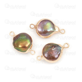 1113-9096-04GL - Perle d'Eau Douce Lien Rond (approx. 21x12mm) Naturel Mauve Bordure Or 3pcs  !QUANTITE LIMITEE! 1113-9096-04GL,Perles-Coquillages,montreal, quebec, canada, beads, wholesale