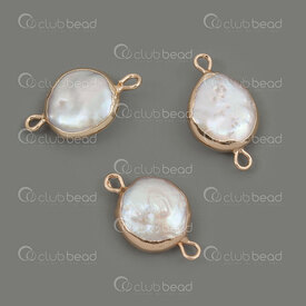 1113-9096-04NGL - Fresh Water Pearl Link Round 21x12mm Natural White Gold Edge with 1.5mm loops 3pcs 1113-9096-04NGL,Links connectors,montreal, quebec, canada, beads, wholesale