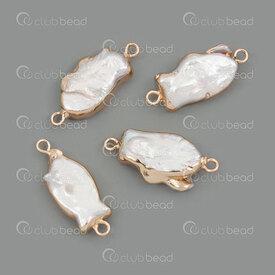 1113-9096-06GL - Fresh Water Pearl Link Fish (approx. 25.5x12mm) Gold Edge with 1.5mm loop Natural Shine 4pcs 1113-9096-06GL,Pearls-Shell,montreal, quebec, canada, beads, wholesale