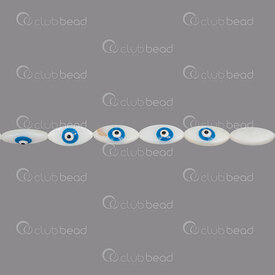 1114-0082-18 - Shell Bead Oval 17.5x8x4.5mm Blue Evil Eye Design White 0.8mm hole 15.5" String 1114-0082-18,Beads,Shell,Lake shell,montreal, quebec, canada, beads, wholesale