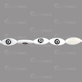 1114-0082-18BK - Shell Bead Oval 17.5x8x4.5mm Black Evil Eye Design White 0.8mm hole 15.5" String 1114-0082-18BK,bille coquillage,montreal, quebec, canada, beads, wholesale