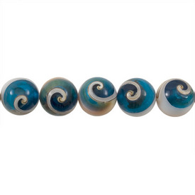 *1114-0120-02 - Shell Bead Strombus Round 14MM With Blue Resine 16'' String *1114-0120-02,montreal, quebec, canada, beads, wholesale