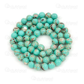 1114-0803-6mm - Shell Bead Turquoise with Gold Line Round 6mm 0.8mm hole 15" String 1114-0803-6mm,1114-08,montreal, quebec, canada, beads, wholesale