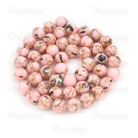 1114-0807-8mm - Shell Bead Pink Pink with Gold Line Round 8mm 0.8mm hole 15" String 1114-0807-8mm,1114-08,montreal, quebec, canada, beads, wholesale