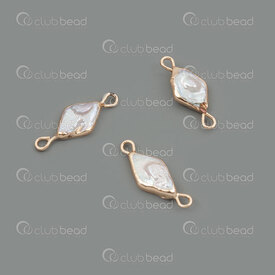 1114-0992 - Fresh Water Pearl Link 9x14MM Diamond Shape Gold Edge with 1.5mm loops 3pcs 1114-0992,Pearls-Shell,montreal, quebec, canada, beads, wholesale