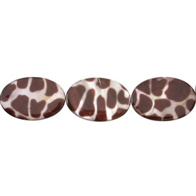 *1114-1105-12 - Fresh Water Shell Bead Flat Oval 20X30MM Giraffe Brown 16'' String *1114-1105-12,montreal, quebec, canada, beads, wholesale