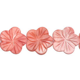 *1114-1300-02 - Lake Shell Bead Flower Five Petals 25MM Red 16'' String *1114-1300-02,Bead,Natural,Lake Shell,25MM,Flower,Flower,Five Petals,Pink,Red,China,Dollar Bead,16'' String,montreal, quebec, canada, beads, wholesale