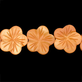 *1114-1300-06 - Bille de Coquillage Fleur Cinq Pétales 25MM Orange Corde de 16 Pouces *1114-1300-06,montreal, quebec, canada, beads, wholesale