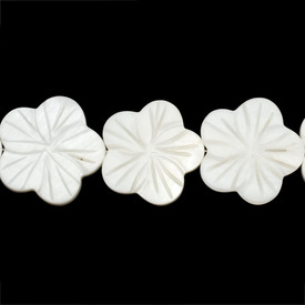 1114-1300-12 - Lake Shell Bead Flower Five Petals 25MM White 16'' String 1114-1300-12,montreal, quebec, canada, beads, wholesale