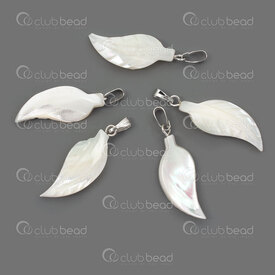 1114-9050-04 - Mother of Pearl Pendant Leaf 25x10x3.5mm Natural shine White with Bail 5pcs 1114-9050-04,nacre,montreal, quebec, canada, beads, wholesale