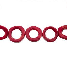 *1115-02138 - Bamboo Coral Bead Free Form Donut App. 18mm Red 16'' String *1115-02138,montreal, quebec, canada, beads, wholesale