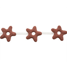 *1115-7946-04 - Volcanic Stone Bead Starfish Donut 35MM Red 16'' String *1115-7946-04,Bead,Volcanic Stone,35MM,Star,Starfish,Donut,Brown,Red,China,16'' String,montreal, quebec, canada, beads, wholesale