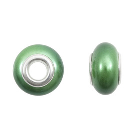 1118-0110-06 - Pearl Bead European Style Oval 14MM Emerald Brass Coil Large Hole 5pcs 1118-0110-06,Bead,European Style,Glass,Pearl,14MM,Round,Oval,Emerald,Brass Coil,Large Hole,China,5pcs,montreal, quebec, canada, beads, wholesale