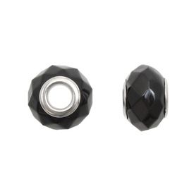 1118-0111-02 - Pearl Bead European Style Oval Faceted 14MM Black Brass Coil Large Hole 5pcs 1118-0111-02,montreal, quebec, canada, beads, wholesale