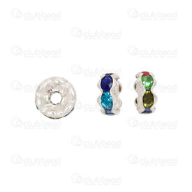 1190-0232-MIX - Rhinestone Bead Rondelle Fancy Edge 6mm Mixed Color Crystal Silver 1.2mm Hole 20pcs 1190-0232-MIX,Findings,Spacers,montreal, quebec, canada, beads, wholesale