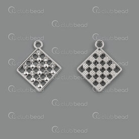 1190-5122 - Metal Breloque Diamant 17x17mm Motif Damier avec Pierre du Rhin Nickel 10pcs 1190-5122,1190-5,montreal, quebec, canada, beads, wholesale