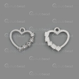 1190-5126 - Metal Charm heart hollow 16.5x19mm with 5 rhinestone 3mm Nickel 10pcs 1190-5126,montreal, quebec, canada, beads, wholesale