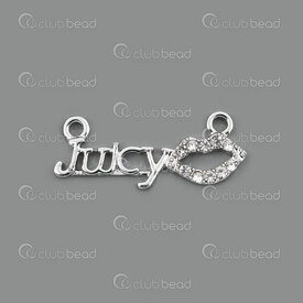 1190-5202 - Metal Link Lips 7.5x29mm with Inscription \'juicy\' and Rhinestone Nickel 10pcs 1190-5202,montreal, quebec, canada, beads, wholesale