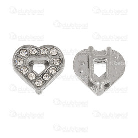 1190-5214-002 - Heart Shape Metal Bead Slider with Bar, 14x15.2mm,with Rhinestone 1190-5214-002,coeur pierre,montreal, quebec, canada, beads, wholesale