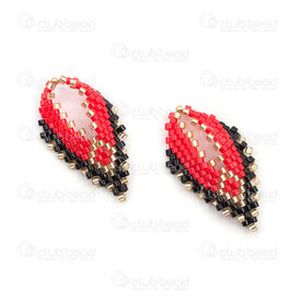 1411-2002 - Miyuki Pendant Russian Leaf Red-Black-Gold 30x20x2mm without loop 2pcs 1411-2002,montreal, quebec, canada, beads, wholesale