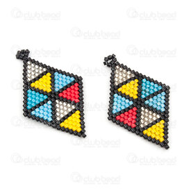 1411-2004 - Miyuki Pendant Diamond Blue-Red-Yellow-Black 39x25x2mm with loop 2pcs 1411-2004,Weaving,Miyuki woven elements,montreal, quebec, canada, beads, wholesale