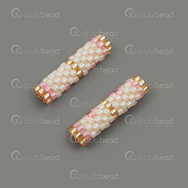 1411-2404 - Miyuki Bead Tube Pink-White 20x5mm Flower Design with 1.5mm hole 2pcs 1411-2404,Weaving,montreal, quebec, canada, beads, wholesale