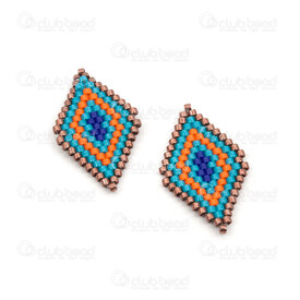 1411-5024 - Miyuki Component Diamond Blue-Orange-Copper 28x17.5x2mm without loop 2pcs 1411-5024,Weaving,Miyuki woven elements,montreal, quebec, canada, beads, wholesale