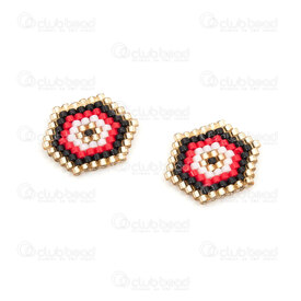 1411-5028-02 - Miyuki Component Hexagon 15x19x2mm Evil Eye Design Red-Black-White-Gold without loop 2pcs 1411-5028-02,design.com,montreal, quebec, canada, beads, wholesale