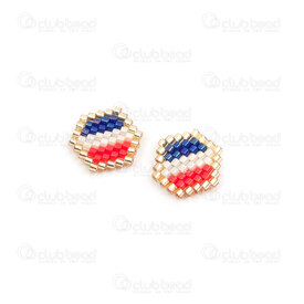 1411-5030 - Miyuki Component Hexagon Blue-Red-White-Gold 12x13x2mm without loop 4pcs 1411-5030,hexagones,montreal, quebec, canada, beads, wholesale