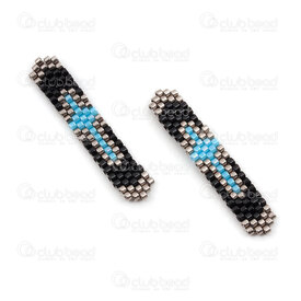 1411-5040 - Miyuki Component Stripe 37.5x7x2mm Cross Design Black-Silver-Blue without loop 2pcs 1411-5040,Weaving,Miyuki woven elements,montreal, quebec, canada, beads, wholesale