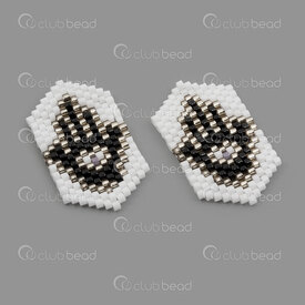 1411-5042 - Miyuki Component Fatima Hand White-Black-Gold 31x18x2mm without loop 2pcs Chine 1411-5042,main,montreal, quebec, canada, beads, wholesale