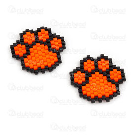 1411-5044 - Miyuki Component Paw Print Orange-Black 18x20x2mm without loop 2pcs 1411-5044,Weaving,Miyuki woven elements,montreal, quebec, canada, beads, wholesale