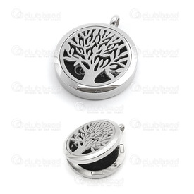 1413-14116 - Stainless Steel 304 Pendant Essential Oil Diffuser Locket Round Tree 30MM With Essential Oil Pad 5pc 1413-14116,Acier  inoxydable,1pc,Essential Oil Diffuser Locket,Pendant,Essential Oil Diffuser Locket,Stainless Steel 304,30MM,Round,Tree,Grey,With Essential Oil Pad,China,1pc,montreal, quebec, canada, beads, wholesale