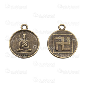 1413-1516-08 - Metal Pendant Round With Buddha and Swastika Symbol 18x22mm Antique Brass 10pcs 1413-1516-08,Pendant,Metal,Metal,18X22MM,Round,Round,With Buddha and Swastika Symbol,Antique Brass,China,10pcs,montreal, quebec, canada, beads, wholesale