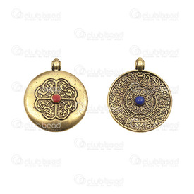 1413-1516-28-GL - Metal Pendant Amulet With Blue and Red Stone 22x27mm Antique Gold 1pc  Tibetan Style 1413-1516-28-GL,Beads,Tibetan Style,Pendant,Metal,Metal,22X27MM,Round,Amulet,With Blue and Red Stone,Antique Gold,China,1pc,Tibetan Style,montreal, quebec, canada, beads, wholesale