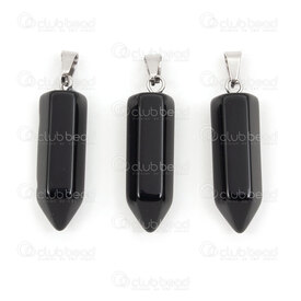 1413-1600-10-2 - Natural Semi Precious Stone Pendant Hexagonal Prism Pointed 25x8x8mm Black Obsidian 10pcs 1413-1600-10-2,obsidienne,montreal, quebec, canada, beads, wholesale